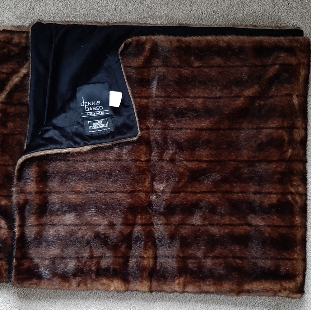 Dennis Basso Oversized Faux Pelted Chocolate Brown Mink Throw 55x68